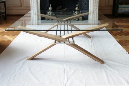 table basse bois et plateau de verre